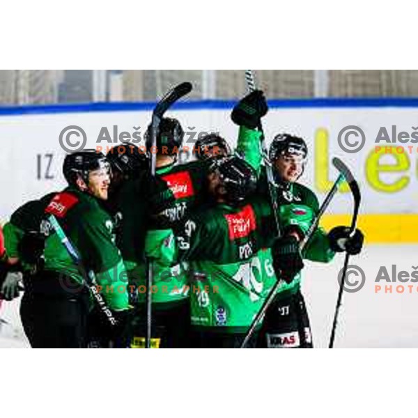 of SZ Olimpija in action during IceHL 2025/2026 ice-hockey match between SZ Olimpija and Tiwag Innsbruck in Tivoli Hall, Ljubljana, Slovenia on October 12, 2025