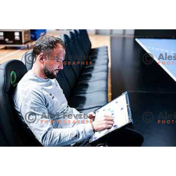 Head coach Uros Zorman during RK LL Grosist Slovan practice session in Tivoli Hall, Ljubljana, Slovenia on October 13, 2025