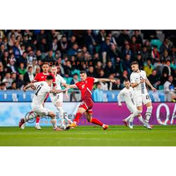 Benjamin Sesko and Granit Xhaka (SUI) during FIFA World Cup 2026 European Qualifiers match between Slovenia and Switzerland in SRC Stozice, Ljubljana, Slovenia on October 13, 2025