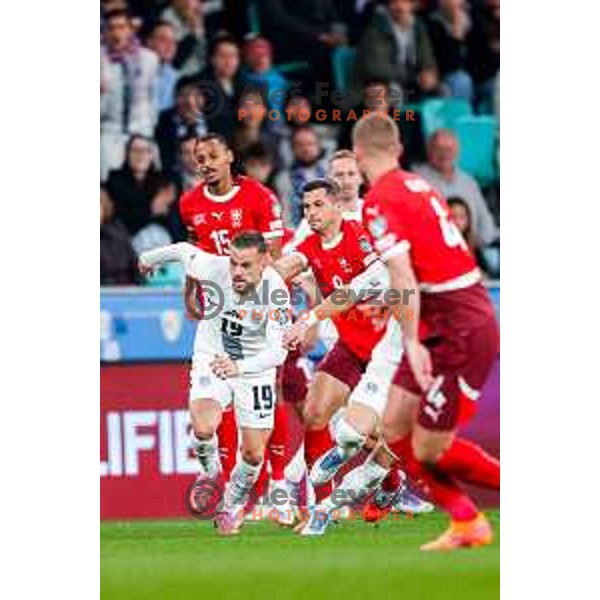 Tomi Horvat in action during FIFA World Cup 2026 European Qualifiers match between Slovenia and Switzerland in SRC Stozice, Ljubljana, Slovenia on October 13, 2025