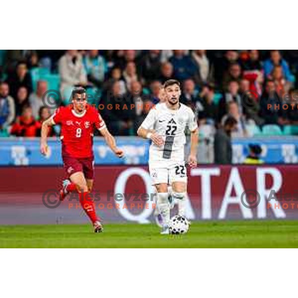 Adam Gnezda Cerin in action during FIFA World Cup 2026 European Qualifiers match between Slovenia and Switzerland in SRC Stozice, Ljubljana, Slovenia on October 13, 2025