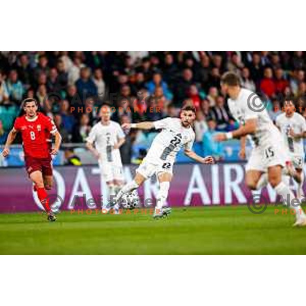Adam Gnezda Cerin in action during FIFA World Cup 2026 European Qualifiers match between Slovenia and Switzerland in SRC Stozice, Ljubljana, Slovenia on October 13, 2025