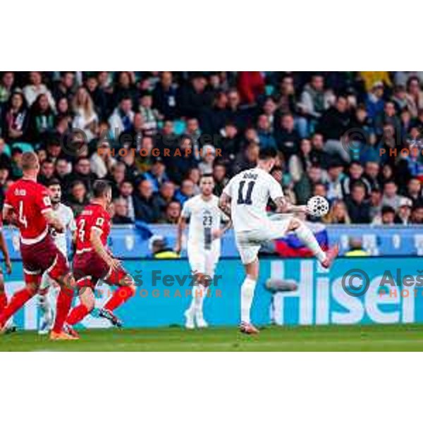 Benjamin Sesko in action during FIFA World Cup 2026 European Qualifiers match between Slovenia and Switzerland in SRC Stozice, Ljubljana, Slovenia on October 13, 2025