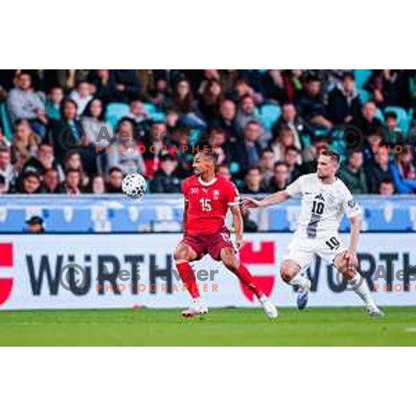 Timi Max Elsnik in action during FIFA World Cup 2026 European Qualifiers match between Slovenia and Switzerland in SRC Stozice, Ljubljana, Slovenia on October 13, 2025