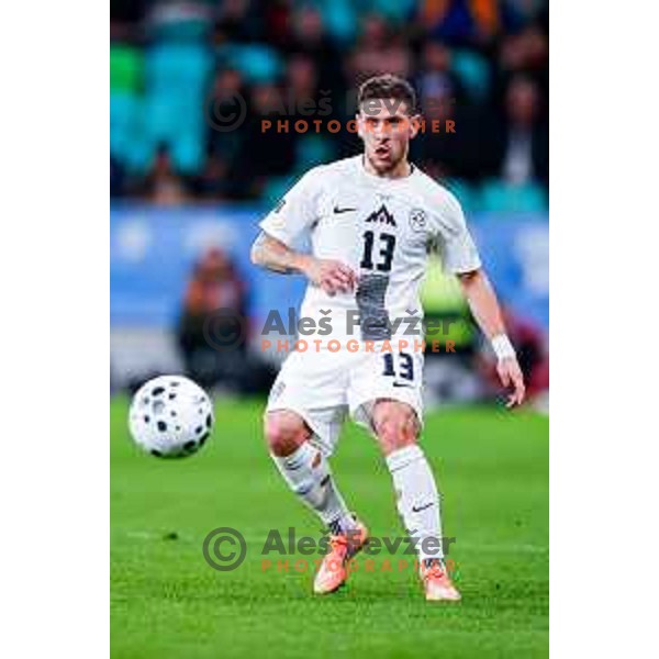 Erik Janza in action during FIFA World Cup 2026 European Qualifiers match between Slovenia and Switzerland in SRC Stozice, Ljubljana, Slovenia on October 13, 2025