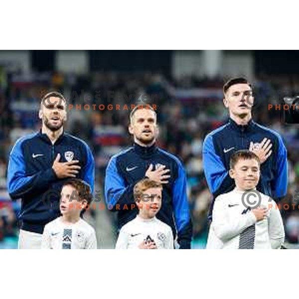 Danijel Sturm, Tomi Horvat and Benjamin Sesko during FIFA World Cup 2026 European Qualifiers match between Slovenia and Switzerland in SRC Stozice, Ljubljana, Slovenia on October 13, 2025