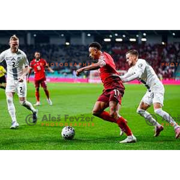 Tomi Horvat and Dan Ndoye in action during FIFA World Cup 2026 European Qualifiers match between Slovenia and Switzerland in SRC Stozice, Ljubljana, Slovenia on October 13, 2025