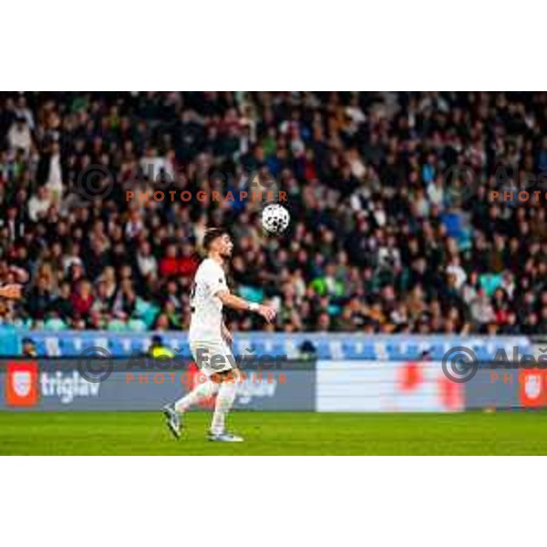 Adam Gnezda Cerin in action during FIFA World Cup 2026 European Qualifiers match between Slovenia and Switzerland in SRC Stozice, Ljubljana, Slovenia on October 13, 2025