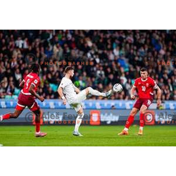 Adam Gnezda Cerin in action during FIFA World Cup 2026 European Qualifiers match between Slovenia and Switzerland in SRC Stozice, Ljubljana, Slovenia on October 13, 2025