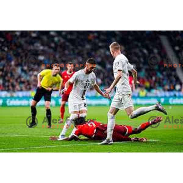 Adam Gnezda Cerin in action during FIFA World Cup 2026 European Qualifiers match between Slovenia and Switzerland in SRC Stozice, Ljubljana, Slovenia on October 13, 2025