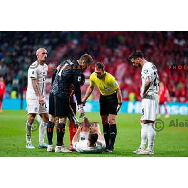 Vanja Drkusic, Jan Oblak, Jaka Bijol, referee Felix Zwayer and David Brekalo during FIFA World Cup 2026 European Qualifiers match between Slovenia and Switzerland in SRC Stozice, Ljubljana, Slovenia on October 13, 2025