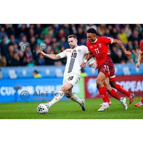 Timi Max Elsnik in action during FIFA World Cup 2026 European Qualifiers match between Slovenia and Switzerland in SRC Stozice, Ljubljana, Slovenia on October 13, 2025
