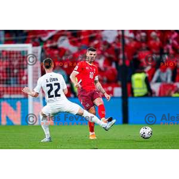 Granit Xhaka in action during FIFA World Cup 2026 European Qualifiers match between Slovenia and Switzerland in SRC Stozice, Ljubljana, Slovenia on October 13, 2025