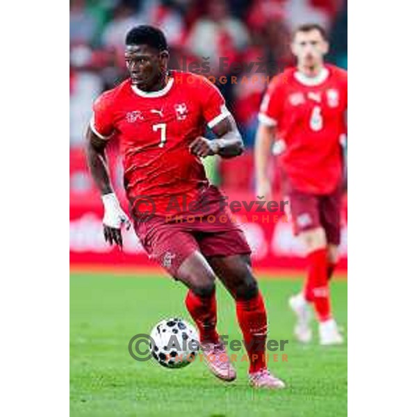 Breel Embolo in action during FIFA World Cup 2026 European Qualifiers match between Slovenia and Switzerland in SRC Stozice, Ljubljana, Slovenia on October 13, 2025