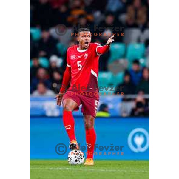 Manuel Akanji in action during FIFA World Cup 2026 European Qualifiers match between Slovenia and Switzerland in SRC Stozice, Ljubljana, Slovenia on October 13, 2025