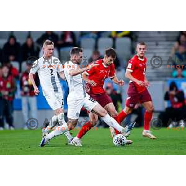 Timi Max Elsnik in action during FIFA World Cup 2026 European Qualifiers match between Slovenia and Switzerland in SRC Stozice, Ljubljana, Slovenia on October 13, 2025