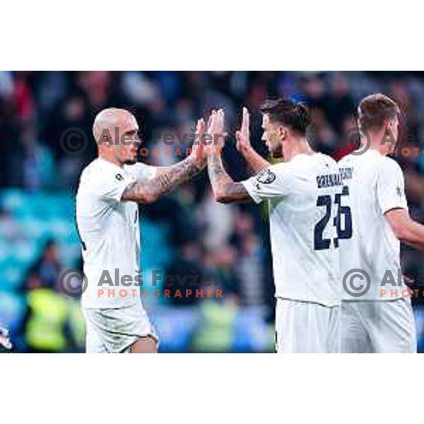 Vanja Drkusic and David Brekalo during FIFA World Cup 2026 European Qualifiers match between Slovenia and Switzerland in SRC Stozice, Ljubljana, Slovenia on October 13, 2025