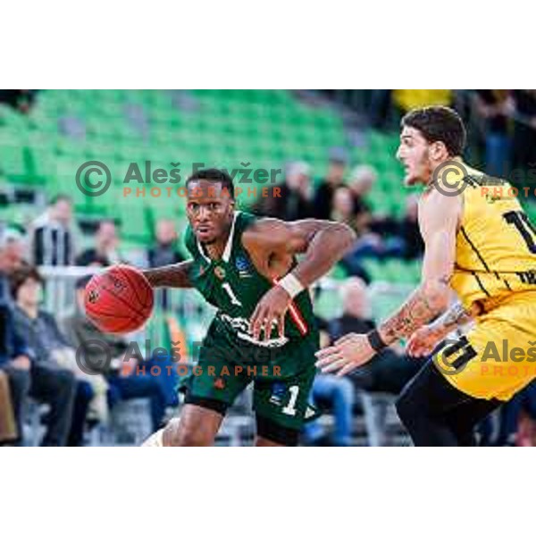 Umoja Gibson in action during BKT EuroCup 2025-2026 basketball match between Cedevita Olimpija (SLO) and Aris Thessaloniki Betsson (GRE) in SRC Stozice, Ljubljana, Slovenia on October 14, 2025