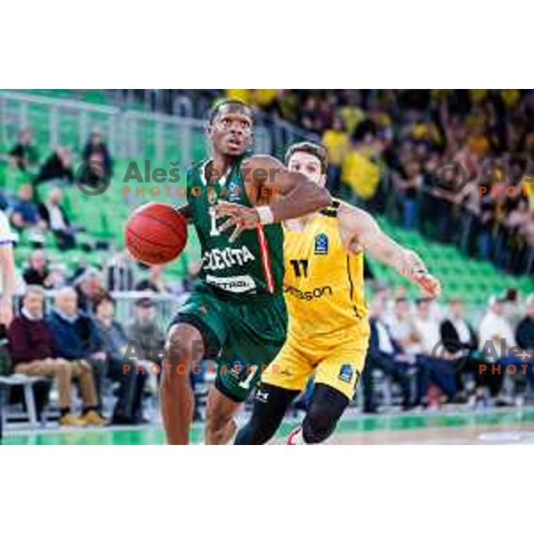 Umoja Gibson in action during BKT EuroCup 2025-2026 basketball match between Cedevita Olimpija (SLO) and Aris Thessaloniki Betsson (GRE) in SRC Stozice, Ljubljana, Slovenia on October 14, 2025