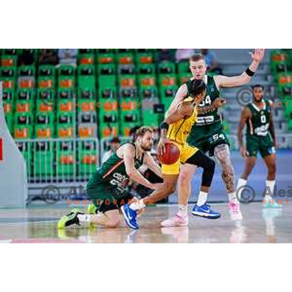 Jaka Blazic in action during BKT EuroCup 2025-2026 basketball match between Cedevita Olimpija (SLO) and Aris Thessaloniki Betsson (GRE) in SRC Stozice, Ljubljana, Slovenia on October 14, 2025