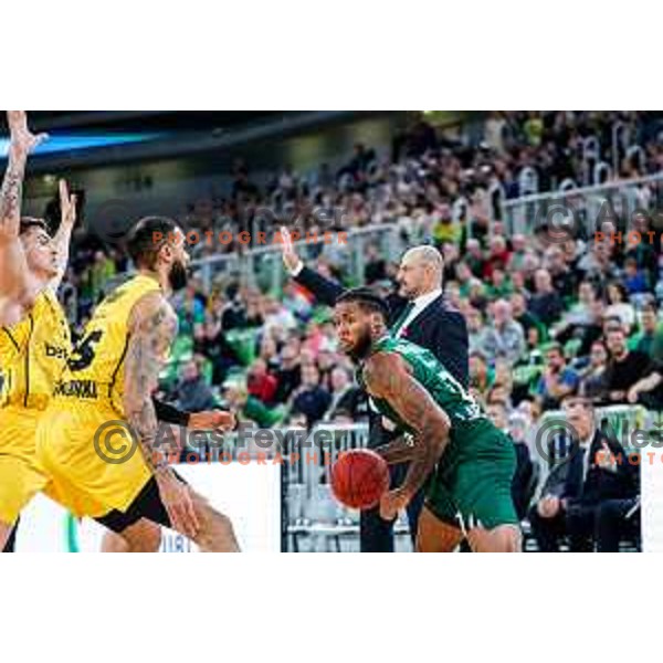 DJ Stewart in action during BKT EuroCup 2025-2026 basketball match between Cedevita Olimpija (SLO) and Aris Thessaloniki Betsson (GRE) in SRC Stozice, Ljubljana, Slovenia on October 14, 2025