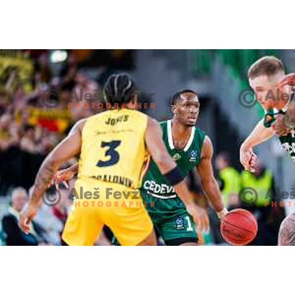 Umoja Gibson in action during BKT EuroCup 2025-2026 basketball match between Cedevita Olimpija (SLO) and Aris Thessaloniki Betsson (GRE) in SRC Stozice, Ljubljana, Slovenia on October 14, 2025