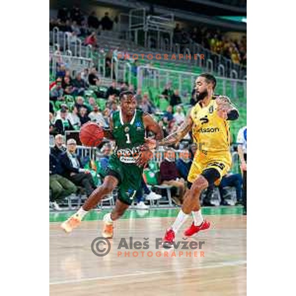 Umoja Gibson of KK Cedevita Olimpija in action during BKT EuroCup 2025-2026 basketball match between Cedevita Olimpija (SLO) and Aris Solun (GRC) in SRC Stozice, Ljubljana, Slovenia on October 14th, 2025