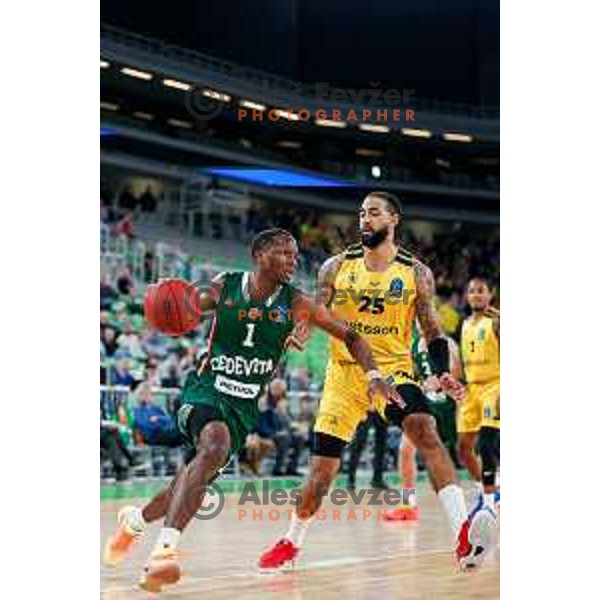 Umoja Gibson of KK Cedevita Olimpija in action during BKT EuroCup 2025-2026 basketball match between Cedevita Olimpija (SLO) and Aris Solun (GRC) in SRC Stozice, Ljubljana, Slovenia on October 14th, 2025