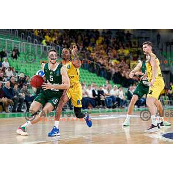 Aleksej Nikolić of KK Cedevita Olimpija in action during BKT EuroCup 2025-2026 basketball match between Cedevita Olimpija (SLO) and Aris Solun (GRC) in SRC Stozice, Ljubljana, Slovenia on October 14th, 2025