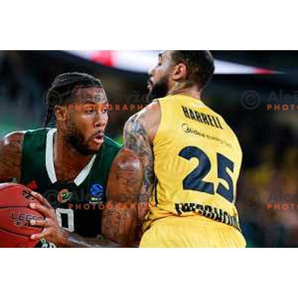 Dewayne Stewart ml. of KK Cedevita Olimpija in action during BKT EuroCup 2025-2026 basketball match between Cedevita Olimpija (SLO) and Aris Solun (GRC) in SRC Stozice, Ljubljana, Slovenia on October 14th, 2025