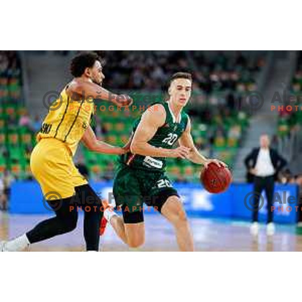 Miha Cerkvenik of KK Cedevita Olimpija in action during BKT EuroCup 2025-2026 basketball match between Cedevita Olimpija (SLO) and Aris Solun (GRC) in SRC Stozice, Ljubljana, Slovenia on October 14th, 2025
