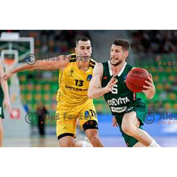 Aleksej Nikolić of KK Cedevita Olimpija in action during BKT EuroCup 2025-2026 basketball match between Cedevita Olimpija (SLO) and Aris Solun (GRC) in SRC Stozice, Ljubljana, Slovenia on October 14th, 2025