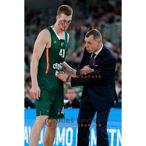 Ziga Daneu in action during BKT EuroCup 2025-2026 basketball match between Cedevita Olimpija (SLO) and Aris Thessaloniki Betsson (GRE) in SRC Stozice, Ljubljana, Slovenia on October 14, 2025