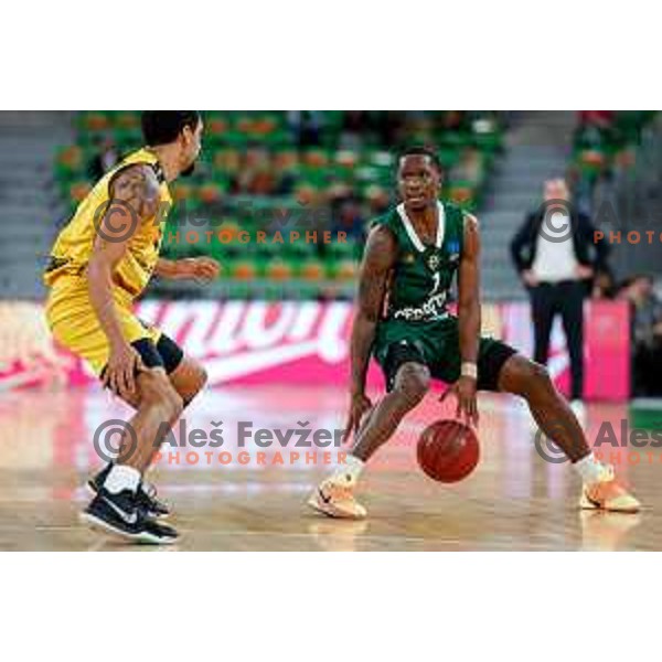 Umoja Gibson of KK Cedevita Olimpija in action during BKT EuroCup 2025-2026 basketball match between Cedevita Olimpija (SLO) and Aris Solun (GRC) in SRC Stozice, Ljubljana, Slovenia on October 14th, 2025