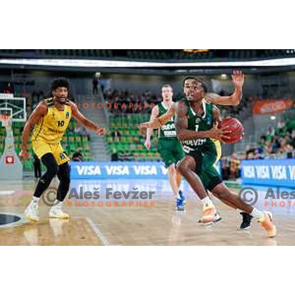 Umoja Gibson of KK Cedevita Olimpija in action during BKT EuroCup 2025-2026 basketball match between Cedevita Olimpija (SLO) and Aris Solun (GRC) in SRC Stozice, Ljubljana, Slovenia on October 14th, 2025