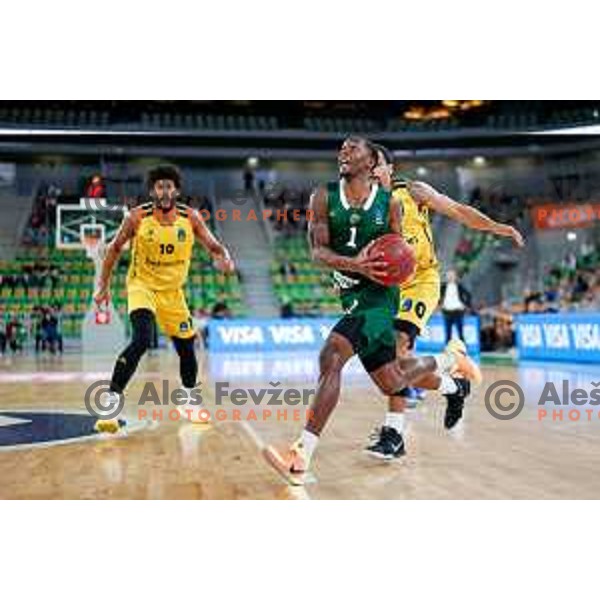 Umoja Gibson of KK Cedevita Olimpija in action during BKT EuroCup 2025-2026 basketball match between Cedevita Olimpija (SLO) and Aris Solun (GRC) in SRC Stozice, Ljubljana, Slovenia on October 14th, 2025