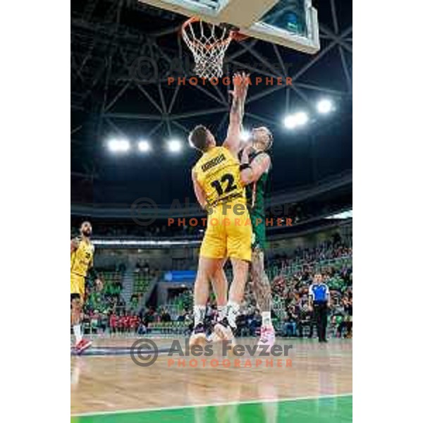 in action during BKT EuroCup 2025-2026 basketball match between Cedevita Olimpija (SLO) and Aris Solun (GRC) in SRC Stozice, Ljubljana, Slovenia on October 14th, 2025