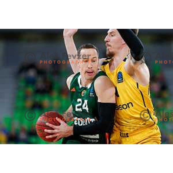 David Skara in action during BKT EuroCup 2025-2026 basketball match between Cedevita Olimpija (SLO) and Aris Thessaloniki Betsson (GRE) in SRC Stozice, Ljubljana, Slovenia on October 14, 2025