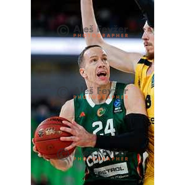 David Skara in action during BKT EuroCup 2025-2026 basketball match between Cedevita Olimpija (SLO) and Aris Thessaloniki Betsson (GRE) in SRC Stozice, Ljubljana, Slovenia on October 14, 2025