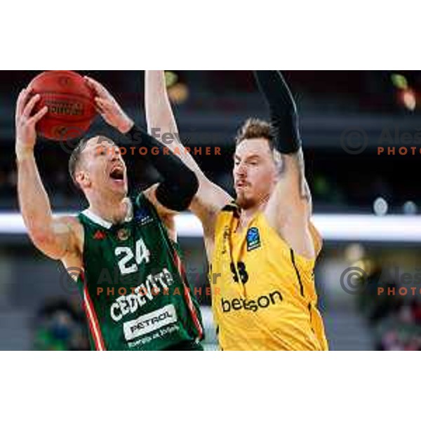 David Skara in action during BKT EuroCup 2025-2026 basketball match between Cedevita Olimpija (SLO) and Aris Thessaloniki Betsson (GRE) in SRC Stozice, Ljubljana, Slovenia on October 14, 2025