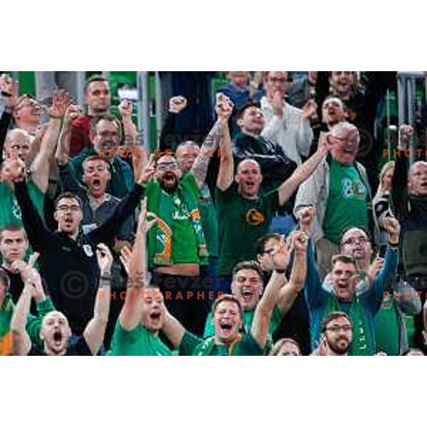 Fans of Cedevita Olimpija cheering during BKT EuroCup 2025-2026 basketball match between Cedevita Olimpija (SLO) and Aris Thessaloniki Betsson (GRE) in SRC Stozice, Ljubljana, Slovenia on October 14, 2025