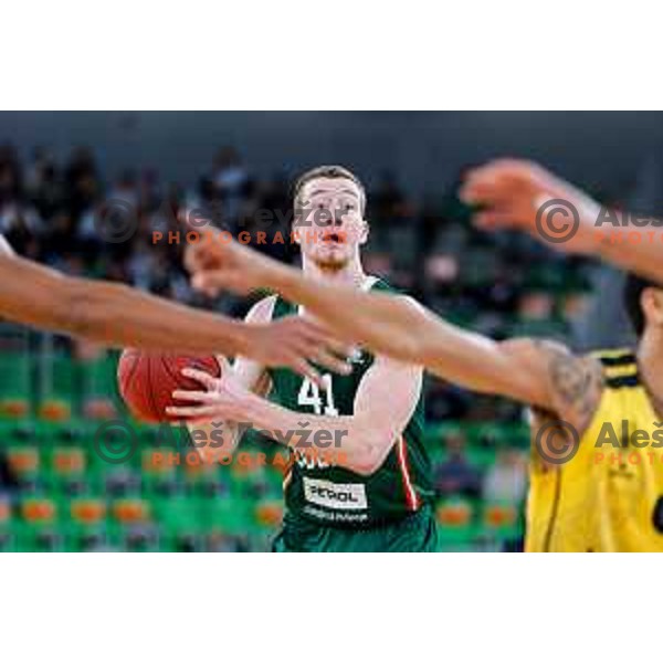 Ziga Daneu in action during BKT EuroCup 2025-2026 basketball match between Cedevita Olimpija (SLO) and Aris Thessaloniki Betsson (GRE) in SRC Stozice, Ljubljana, Slovenia on October 14, 2025