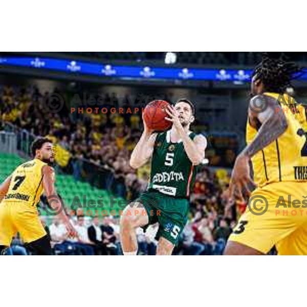 in action during BKT EuroCup 2025-2026 basketball match between Cedevita Olimpija (SLO) and Aris Thessaloniki Betsson (GRE) in SRC Stozice, Ljubljana, Slovenia on October 14, 2025
