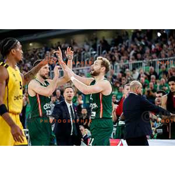 Jaka Blazic in action during BKT EuroCup 2025-2026 basketball match between Cedevita Olimpija (SLO) and Aris Thessaloniki Betsson (GRE) in SRC Stozice, Ljubljana, Slovenia on October 14, 2025