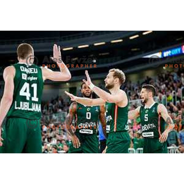 Jaka Blazic in action during BKT EuroCup 2025-2026 basketball match between Cedevita Olimpija (SLO) and Aris Thessaloniki Betsson (GRE) in SRC Stozice, Ljubljana, Slovenia on October 14, 2025