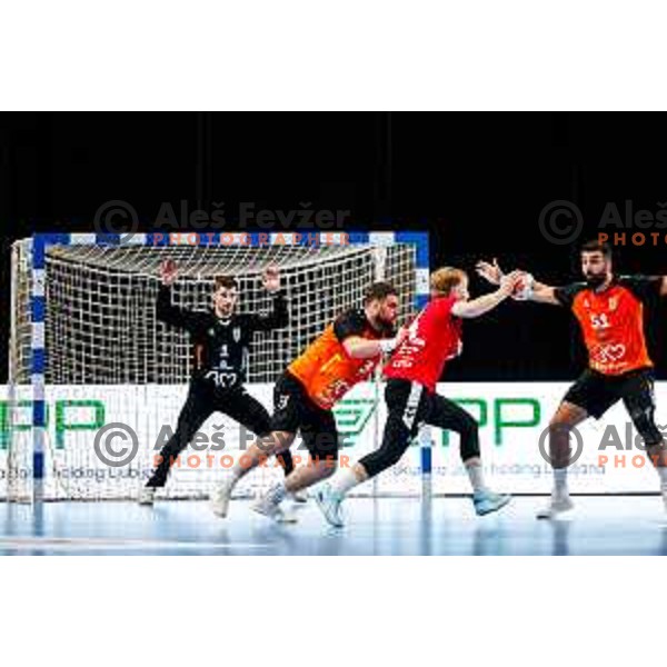 in action during EHF European League Men 2025/26 match between LL Grosist Slovan (SLO) and Minaur Baia Mare (ROM) in Tivoli Hall, Ljubljana, Slovenia on October 14, 2025
