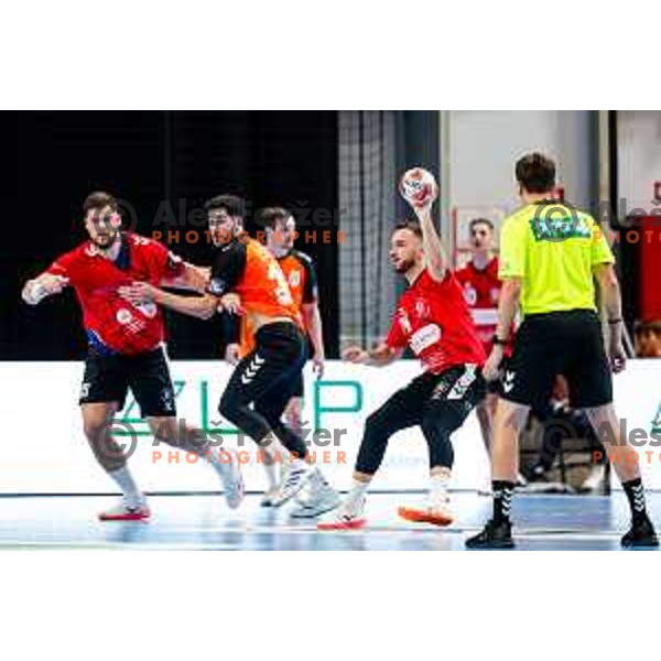 in action during EHF European League Men 2025/26 match between LL Grosist Slovan (SLO) and Minaur Baia Mare (ROM) in Tivoli Hall, Ljubljana, Slovenia on October 14, 2025