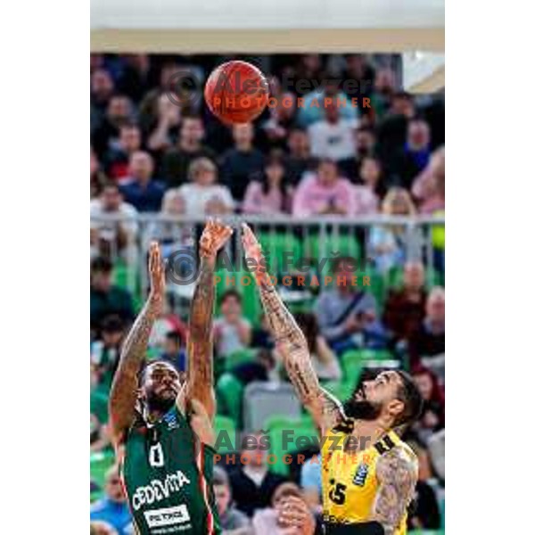 DJ Stewart in action during BKT EuroCup 2025-2026 basketball match between Cedevita Olimpija (SLO) and Aris Thessaloniki Betsson (GRE) in SRC Stozice, Ljubljana, Slovenia on October 14, 2025