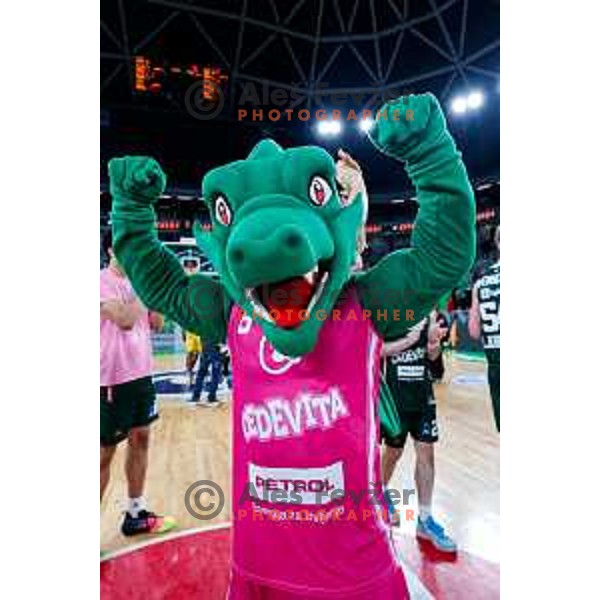 Dragon Oli celebrates victory at BKT EuroCup 2025-2026 basketball match between Cedevita Olimpija (SLO) and Aris Thessaloniki Betsson (GRE) in SRC Stozice, Ljubljana, Slovenia on October 14, 2025