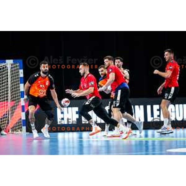 in action during EHF European League Men 2025/26 match between LL Grosist Slovan (SLO) and Minaur Baia Mare (ROM) in Tivoli Hall, Ljubljana, Slovenia on October 14, 2025
